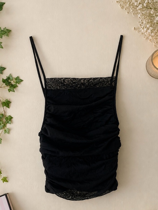 Urban Outfitters Tops - Urban Outfitters Black Lace-Trim Ruched Cami